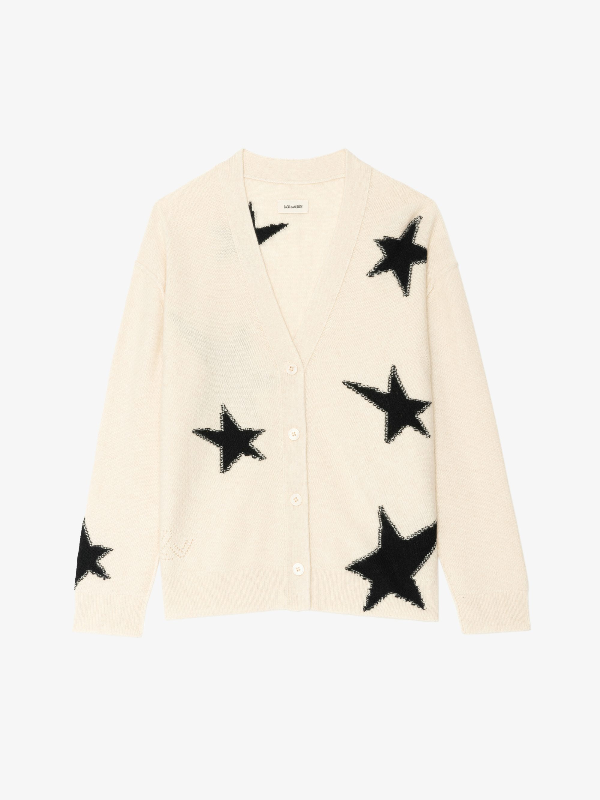 Mirkaz 100% Cashmere Cardigan - V-neck buttoned cardigan with used effect stars.